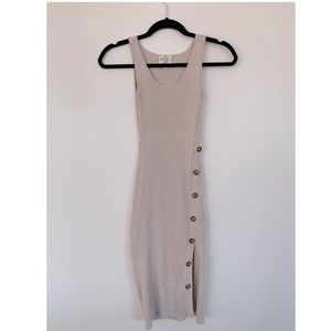 Nude Ribbed Knit Body Con Midi Dress